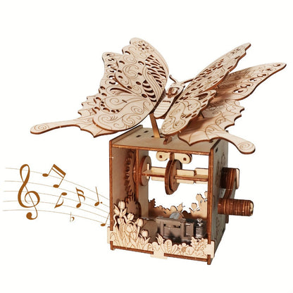 Wooden Butterfly Music Box Puzzle – "You Are My Sunshine" Handmade Assembly Model Kit, Colour Butterfly & Music Box, Romantic Birthday Valentine's Day Christmas Gift for Women Girls