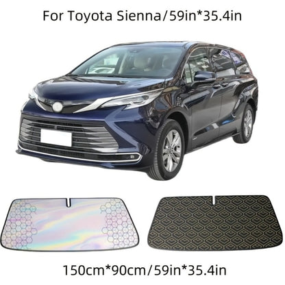 Laser Insulation Windshield Sunshade 5-Layer Thickened Front Window Heat Blocker Diamond Pattern Gold Black Fits All Vehicles Ford F150 Toyota Tundra Sienna UV Sun Protection Car Heat Shield