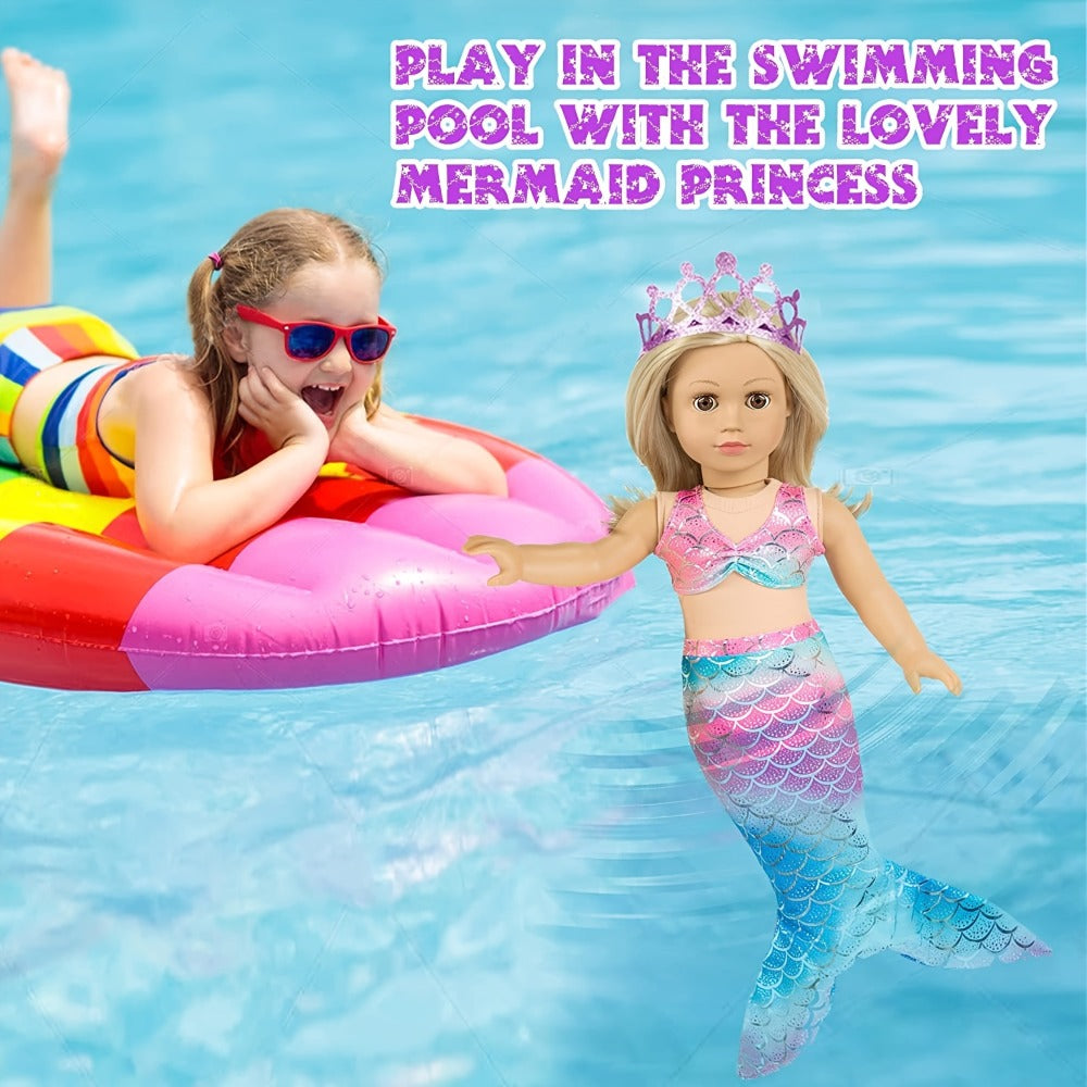 18 Inch Doll Mermaid Accessories Set 20 Pcs – Mermaid Skirt Top Crown Luggage Camera Passport Bank Card Glasses & Tickets, Fits American Girl Dolls Ocean Travel Gift for Girls Ages 3+ No Doll