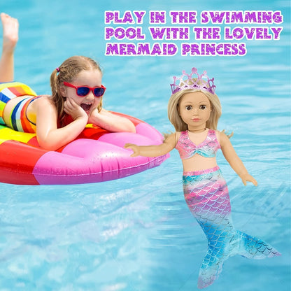 18 Inch Doll Mermaid Accessories Set 20 Pcs – Mermaid Skirt Top Crown Luggage Camera Passport Bank Card Glasses & Tickets, Fits American Girl Dolls Ocean Travel Gift for Girls Ages 3+ No Doll
