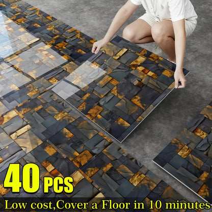 Marble Floor & Wall Decals 40-Pack Self-Adhesive Waterproof Removable Vinyl Sheets – Luxury Marble Pattern Tile Stickers for Bathroom, Kitchen & Living Room