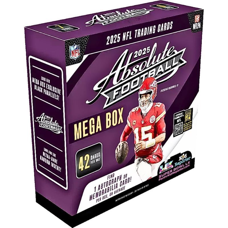 2025 Panini Absolute Football Mega Box 42 Trading Cards 1 Auto or Memorabilia Card Per Box Kaboom Inserts Black Parallels 6 Toploaders Magnetic Holder StreetCards Magnet NFL Collector Box