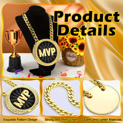 MVP Championship Turnover Chain Medal – 6 Inch Big Golden Champ Award Necklace for Baseball Basketball Football Soccer Softball Volleyball Sports Competitions, Party Favors & Prize Gifts