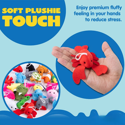 Mini Sea Animal Plush Toys Bulk 24 Pack – Stuffed Ocean Animal Keychain Set for Party Favors, Pinata Fillers, Goodie Bag Stuffers, Easter Basket Fillers, Classroom Prizes, Birthday Christmas Gifts for Kids