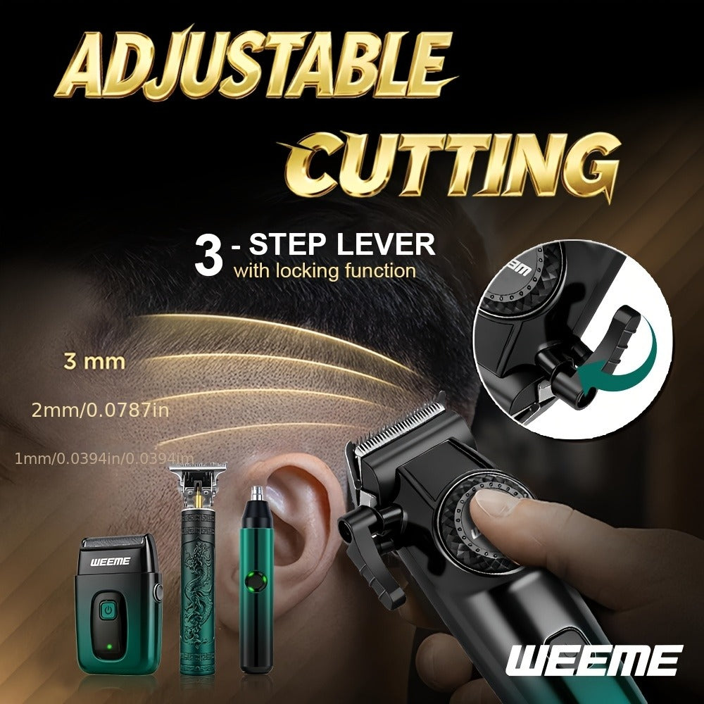 Hair Cutting Set 4pcs Professional - Electric Hair Clipper, Electric Shaver, T-Blade Trimmer & Nose Hair Trimmer, Gradient Green Gift Box, Precise Grooming Kit for Home Use & Gift