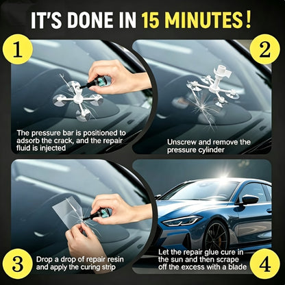 Windshield Repair Kit – Nano Resin Fix for Chips, Bullseye & Star Cracks in 15 Minutes, DIY Glass Crack Repair with Suction Injector, Restores Optical Clarity, Prevents Spreading