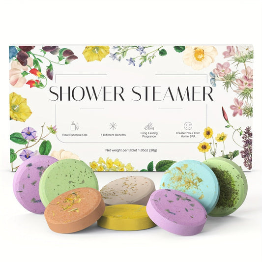 Shower Steamers Gift Set 6 Pcs Individually Wrapped - Natural Essential Oil Aromatherapy Shower Tablets Eucalyptus Lavender Mint Citrus Jasmine, Long-Lasting Spa Shower Bombs for Women & Men