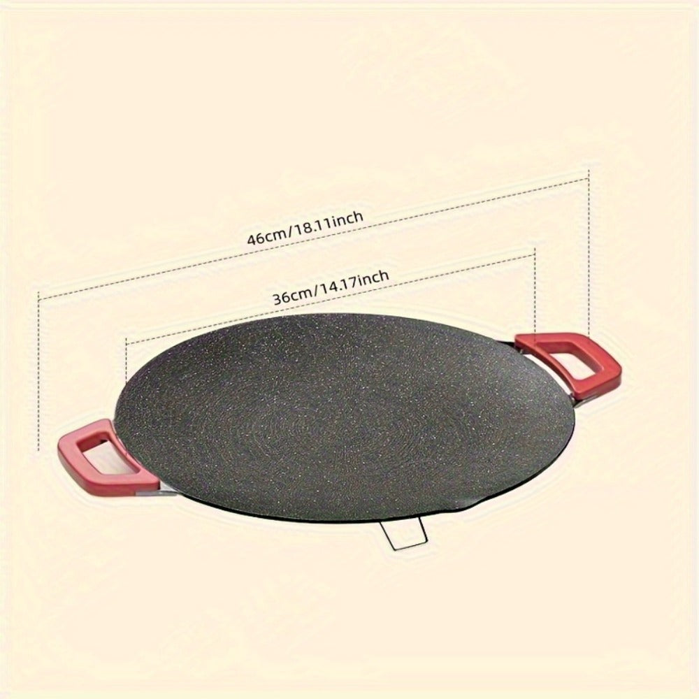 Korean BBQ Grill Pan – Round Non-Stick Multi-Functional Electric Grill Pan with Red Handle & Adjustable Settings, Home & Outdoor BBQ Pot for Family Gatherings, Available in 14.17" & 15.75"
