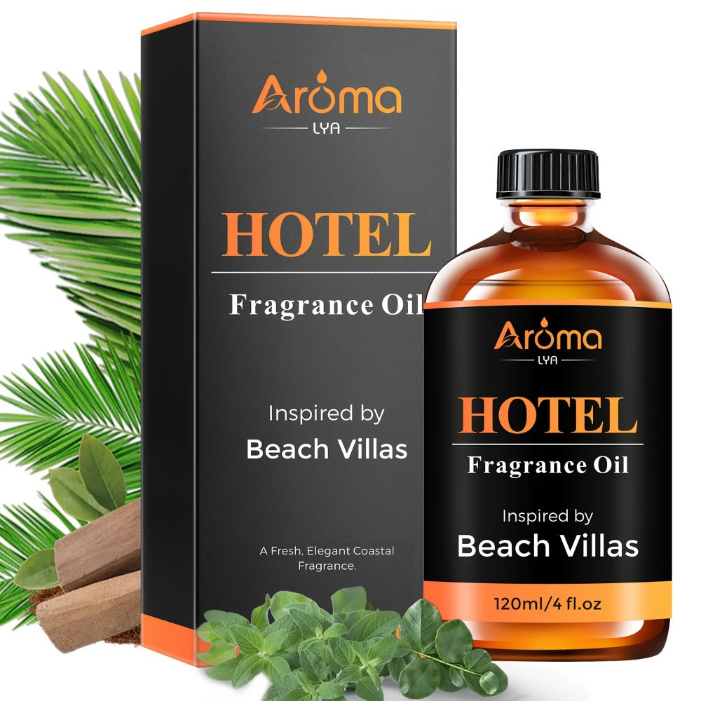 Hotel Fragrance Oil 4oz – Luxury Resort Scents for Diffuser, Candle, Humidifier & Car | M Way, White Tea, Carlton, Beach Villas