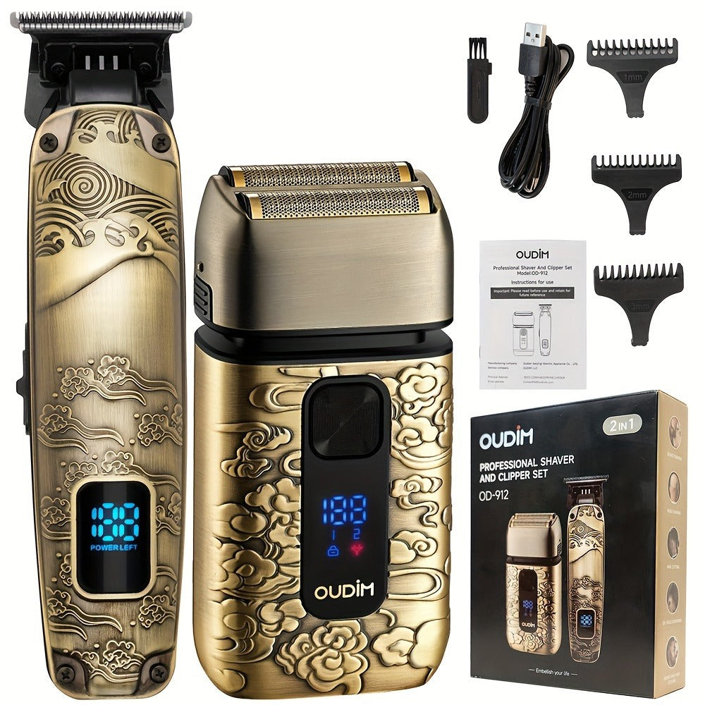 Foil Shaver for Men 2-in-1 Hair Clipper & Beard Trimmer Grooming Kit - Cordless Rechargeable Electric Razor for Face Mustache Bald Head, Shaver and Clipper Set, Gift for Father Husband Boyfriend