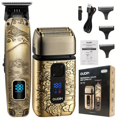 Foil Shaver for Men 2-in-1 Hair Clipper & Beard Trimmer Grooming Kit - Cordless Rechargeable Electric Razor for Face Mustache Bald Head, Shaver and Clipper Set, Gift for Father Husband Boyfriend