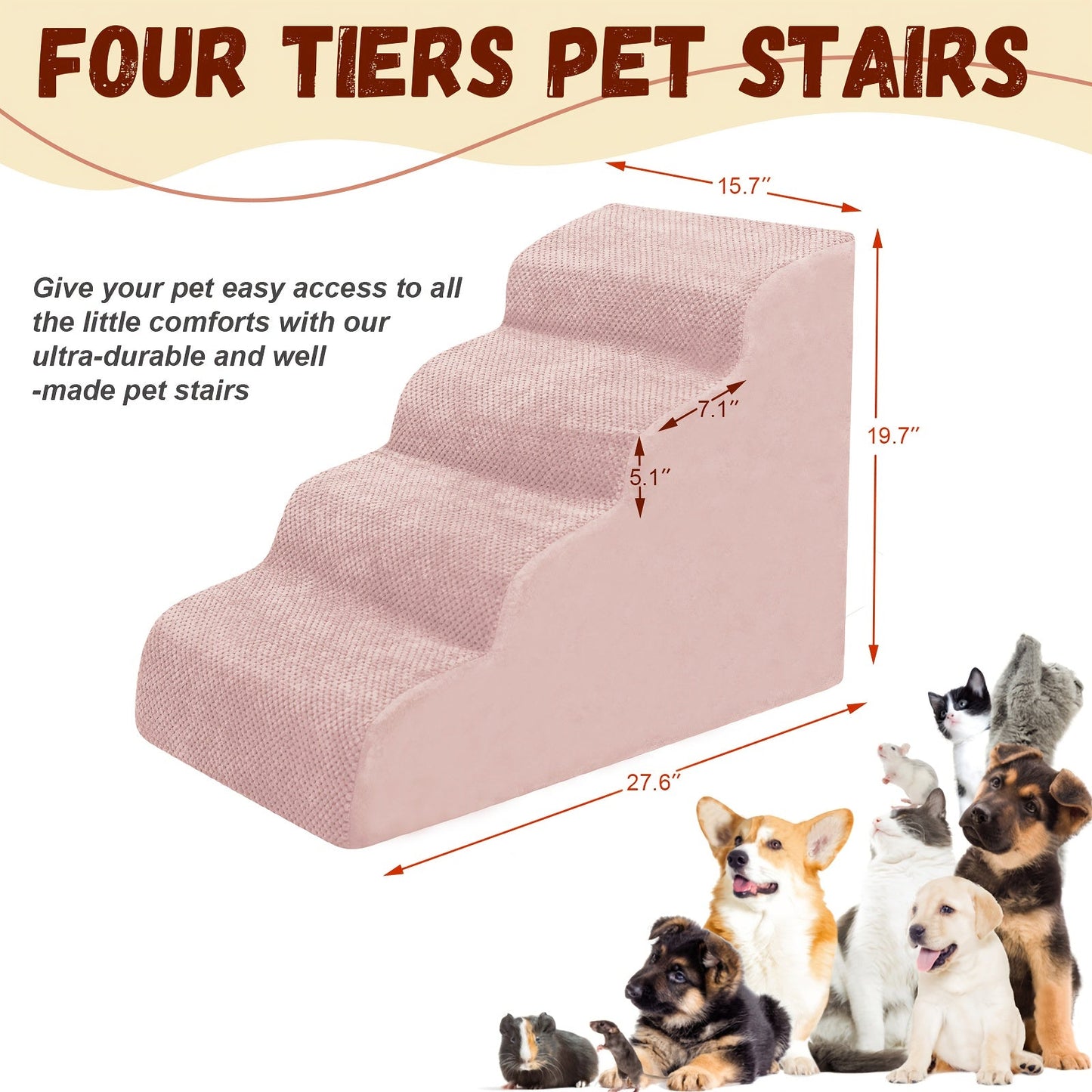 Dog Stairs for High Beds & Sofas – 2/3/4 Step Memory Foam Pet Steps with Non-Slip Bottom, Washable Cover & Textured Surface – Supportive Dog Steps for Senior Dogs, Puppies & Small Breeds
