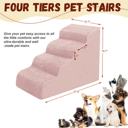 Dog Stairs for High Beds & Sofas – 2/3/4 Step Memory Foam Pet Steps with Non-Slip Bottom, Washable Cover & Textured Surface – Supportive Dog Steps for Senior Dogs, Puppies & Small Breeds