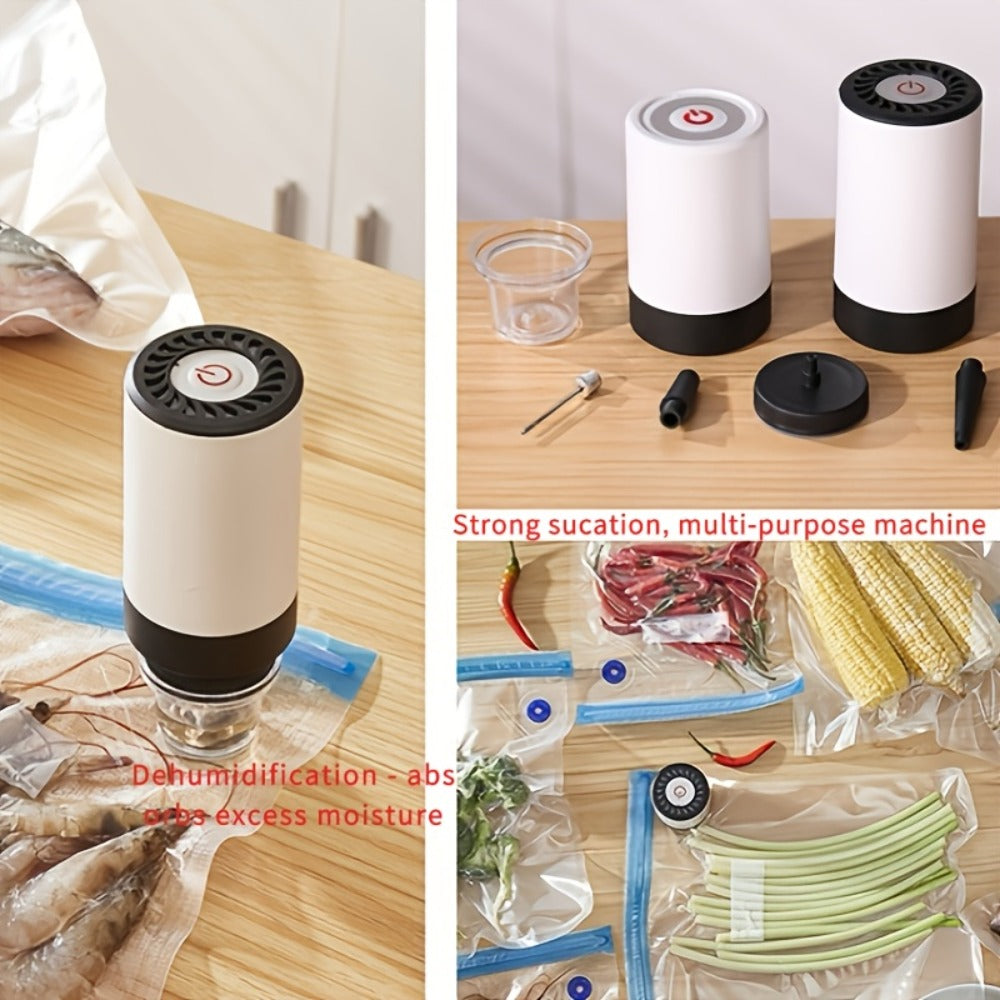 Cordless Vacuum Pump with Multiple Accessories – Portable Food Vacuum Sealer & Dehumidifier for Food Preservation, Crisper Containers, Travel Space Saving & Outdoor Storage