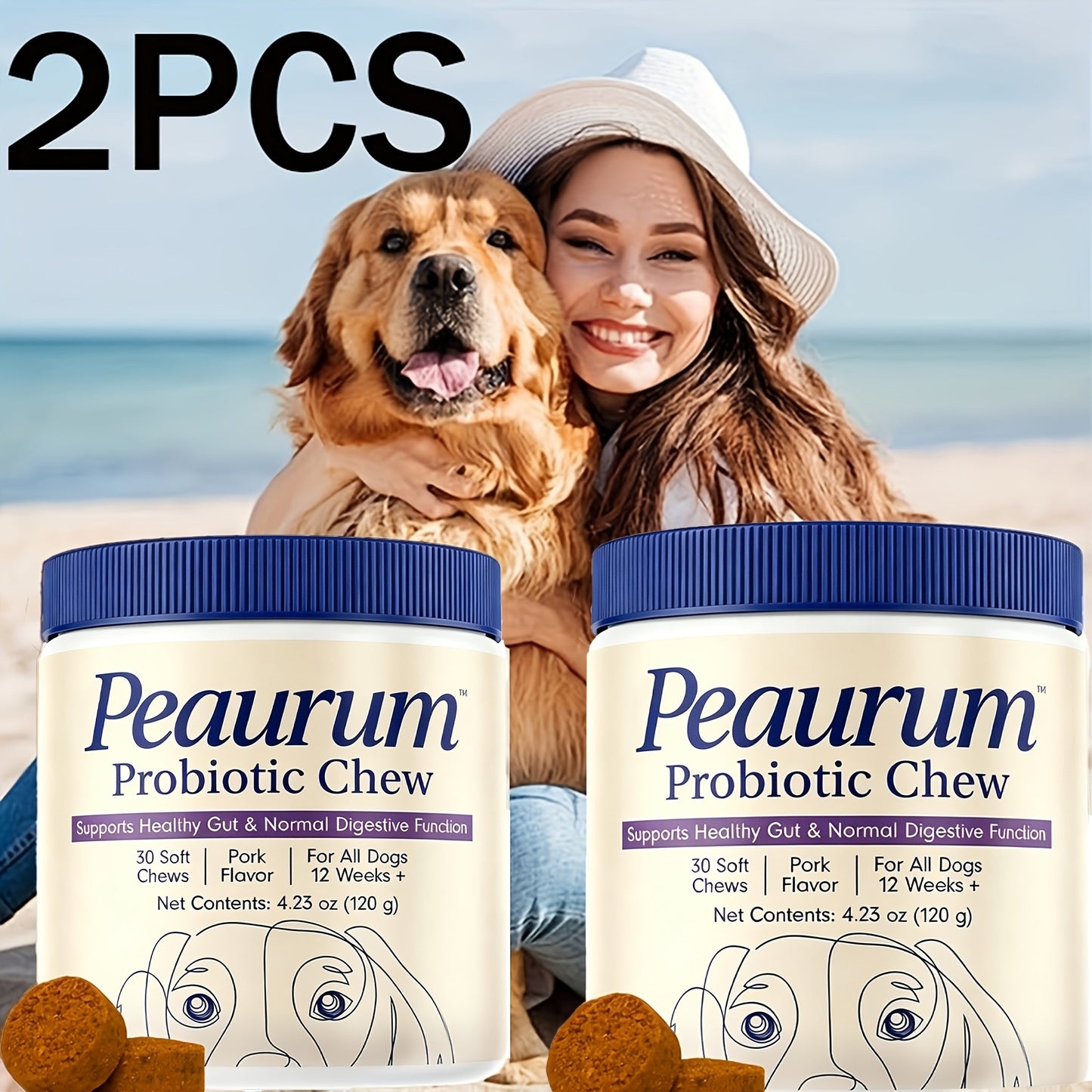 Dog Probiotics Softgels – Gut Health & Digestion Support, Natural Plant-Based Formula, Pork Flavor, 60 Softgels 120g, Available in 1-Pack & 2-Pack