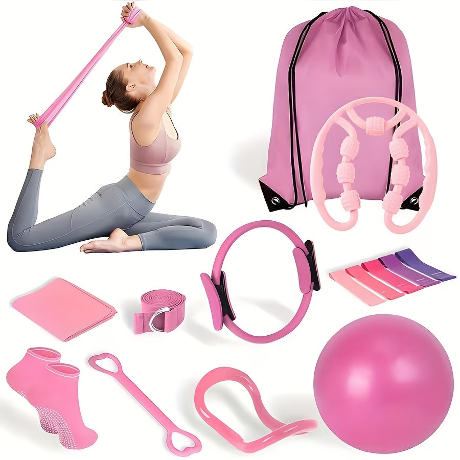 Pilates Circle Set 13-Piece – Yoga Rings, Balls, 5 Resistance Bands, Stretching Bands, Fitness Backpack, Yoga Socks & More – Complete Home Fitness Gift Set for Women & Family
