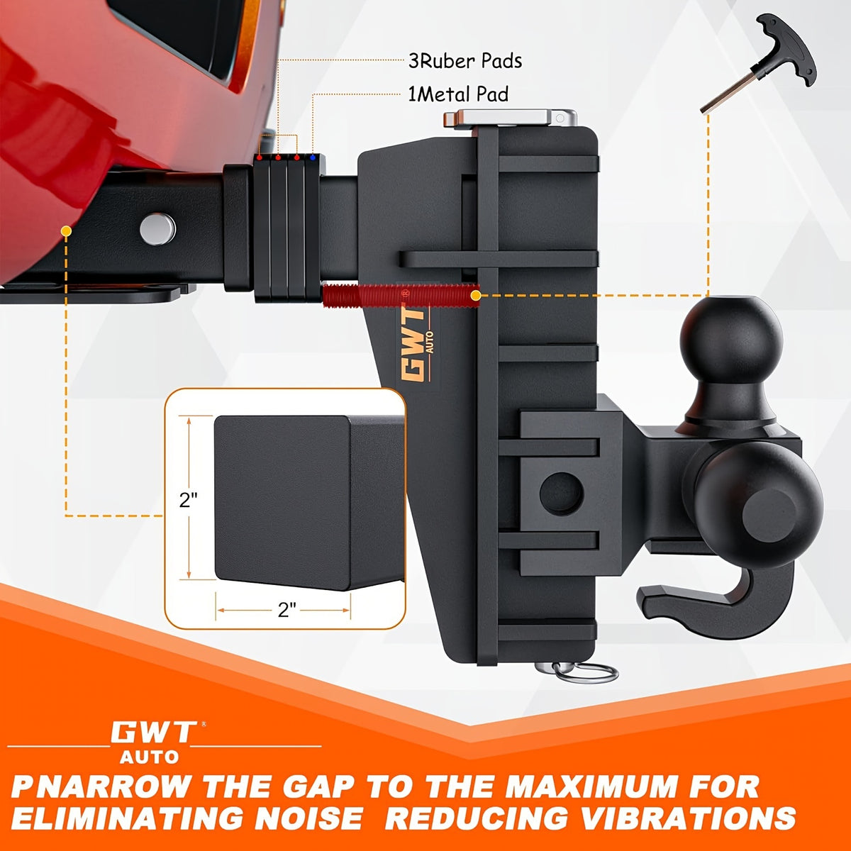 Adjustable Trailer Hitch 2 Inch Receiver 6 Inch Drop with Hook Solid Tri-Ball 17000 LBS GTW-Class 3 Tow Hitch for Heavy Duty Truck