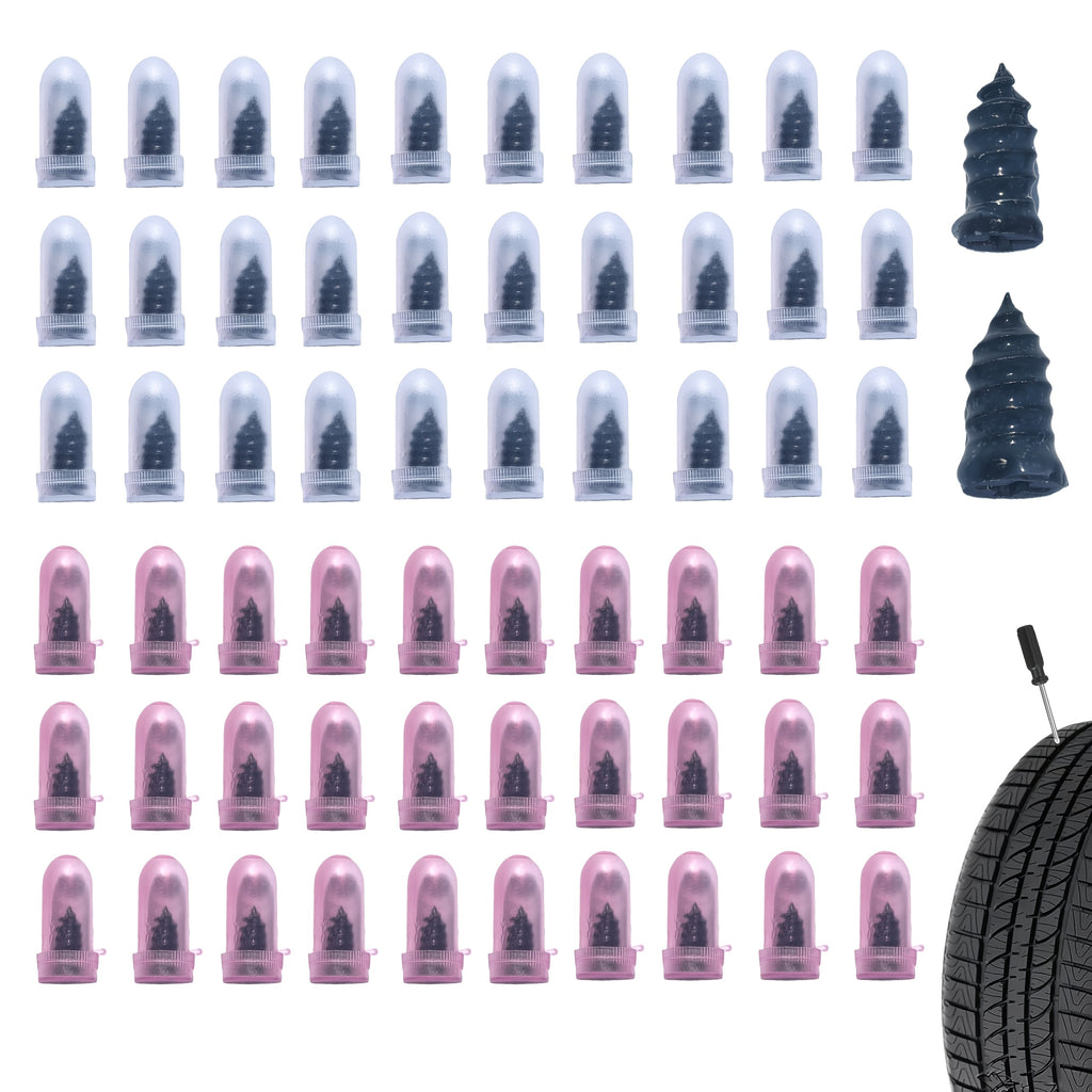 61 Tire Repair Rubber Plugs, Vacuum Tire Repair Kit, Spiral Rubber Screws, Quick Self-Service Repair Tool Suitable for Cars, Trucks, Motorcycles, Tractors, Tool for Tire Puncture Repair, Black