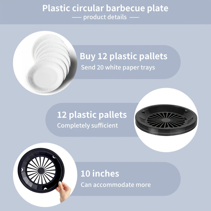 Reusable Plastic Paper Plate Holders Set – 10 Inch Snap-On Groove Design, Thickened Durable Holder for Picnics, BBQ, Camping & Party Dinners, Streamlined Dishwasher-Safe Plate Carrier (12 or 20 Piece)