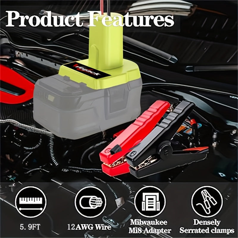 [Ryobi Jumper Cable] Ryobi 18V Battery Compatible Jumper Cable Clamps | 5.9ft 12AWG Portable Battery Jumper Starter Automotive Booster Cables for Jump Starting Using Tool (no Battery)