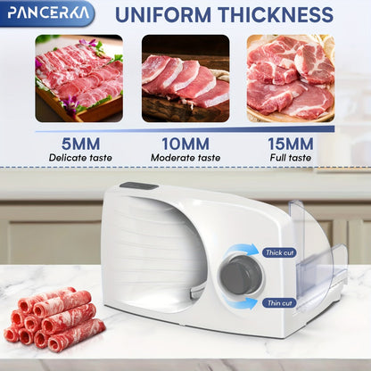 Electric Meat Slicer 0-15mm Adjustable Thickness – Home & Commercial Deli Food Cutter for Meat, Vegetables, Fruits, Bread & Lamb, Stainless Steel Blade, Easy to Clean Kitchen Slicing Machine