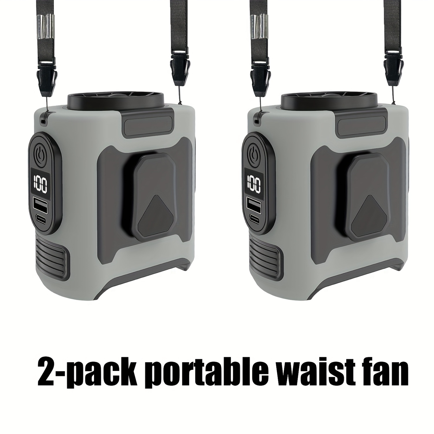 Portable Waist Fan with 10000mAh Power Bank – Wearable Belt Fan, 5-Speed 30000RPM, 40-Hour Cooling, Hands-Free Neck Fan with Dual Clips & Flashlight for Outdoor Camping Travel