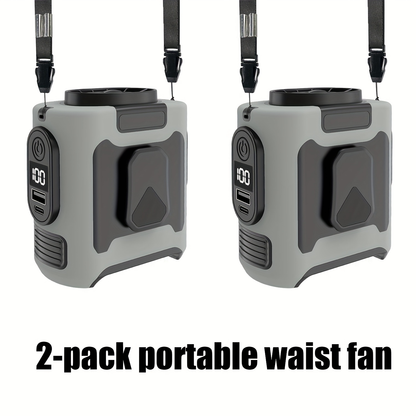 Portable Waist Fan with 10000mAh Power Bank – Wearable Belt Fan, 5-Speed 30000RPM, 40-Hour Cooling, Hands-Free Neck Fan with Dual Clips & Flashlight for Outdoor Camping Travel