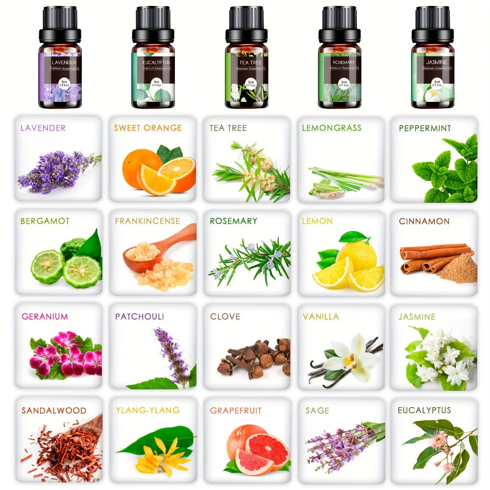 Essential Oil Set – Pure Natural Aromatherapy Oils in Amber Glass Bottles for Diffuser & Humidifier, DIY Fragrance, Valentine's Day & Holiday Gift for Women, Girls, Friends & Family (12/20/26pcs)