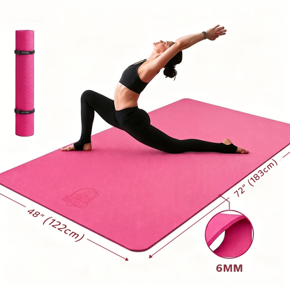 Extra Large Yoga Mat 6mm Thick – Non-Slip TPE Dual-Side Exercise Mat with Carry Bag for Yoga, Pilates, Stretching & Home Workouts – Multiple Sizes & Colors