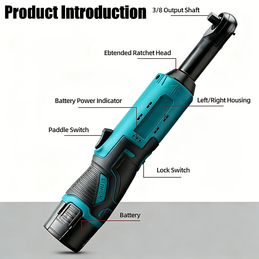 Set of Cordless Electric Ratchet Wrenches, Featuring a Brushless Electric Ratchet Wrench, 12V Cordless Ratchet Tool Kit, Ideal for Automotive Repairs Involving Screws And Nuts, Comes with a Battery And Quick Charger