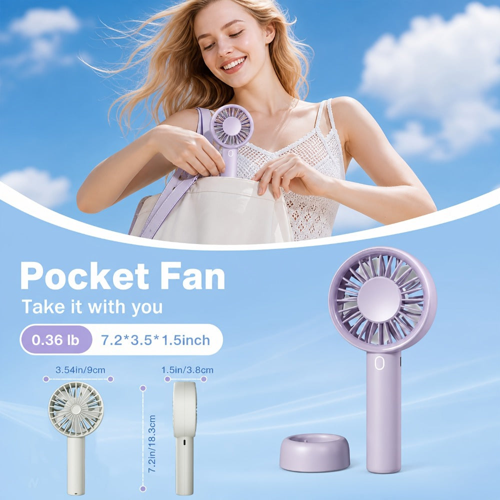Portable Handheld Fan 16-Hour Battery Life | Air Turbo Tech 3-Speed USB Rechargeable Personal Cooling Fan for Outdoor Activities, Travel & Work – Upgraded Purple, White & Mini Light Blue