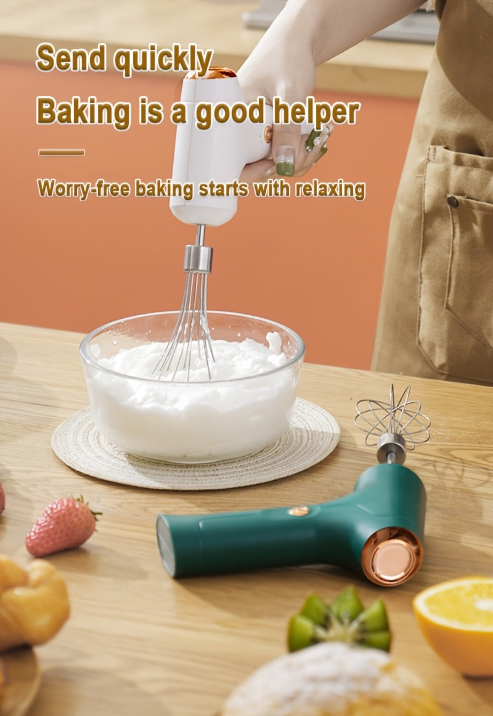 Wireless Electric Whisk Handheld Mixer - Rechargeable Cordless Egg Beater with Vertical Stand Design, Long Battery Life, Powerful Motor for Baking, Custard, Cream & Desserts, Kitchen Gift