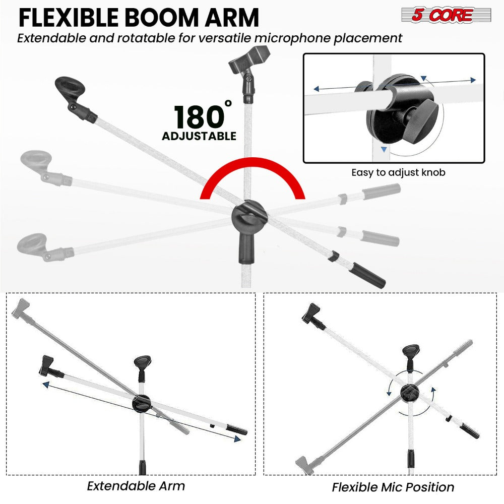 63-Inch Dual Microphone Boom Stand with Tripod Base and Two Mic Clips
