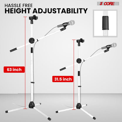 63-Inch Dual Microphone Boom Stand with Tripod Base and Two Mic Clips