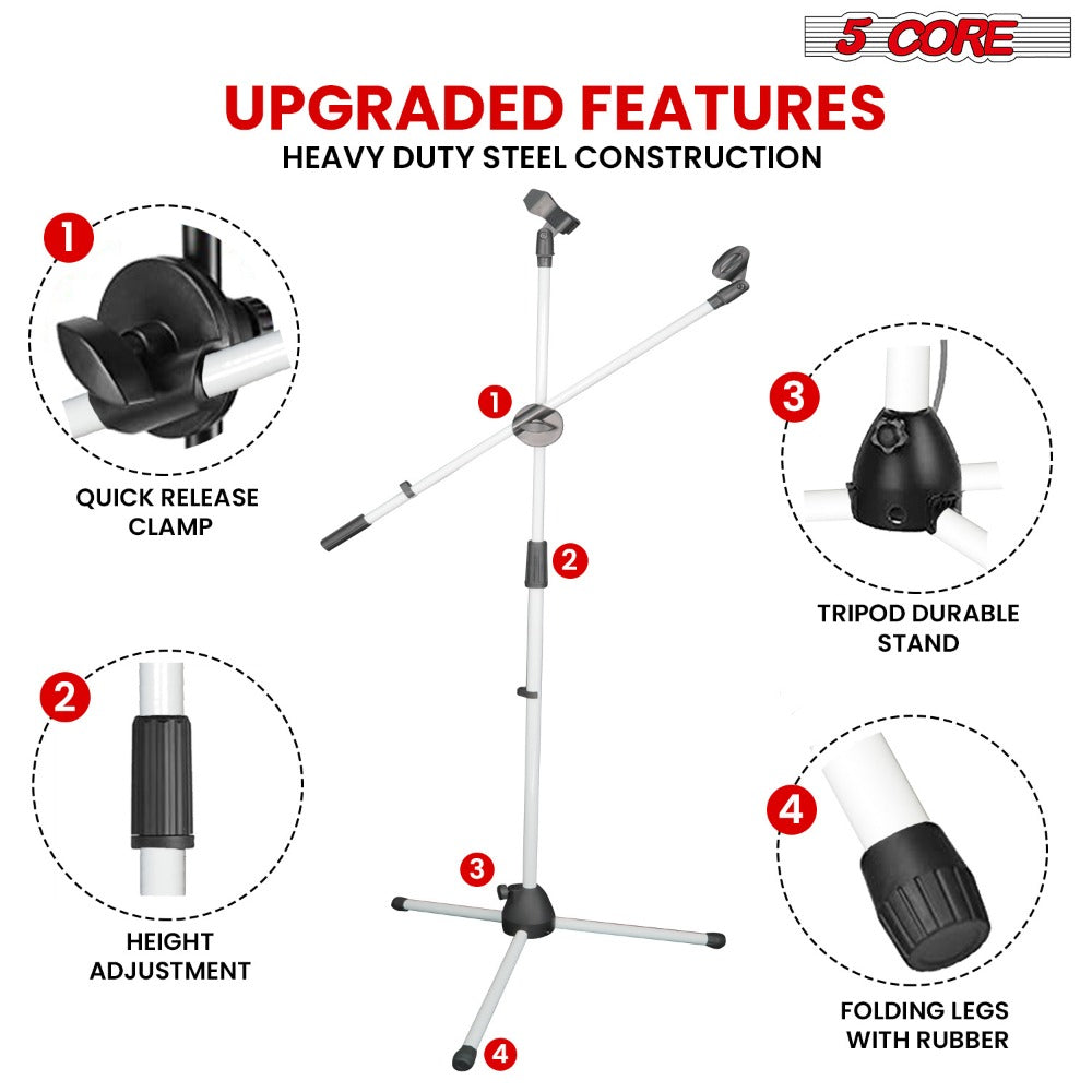 63-Inch Dual Microphone Boom Stand with Tripod Base and Two Mic Clips