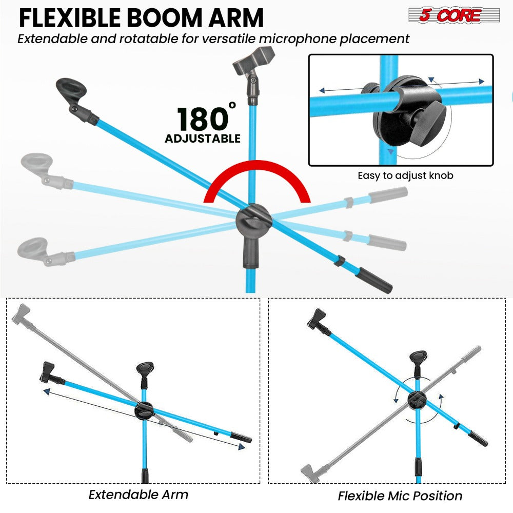 63-Inch Dual Microphone Boom Stand with Tripod Base and Two Mic Clips