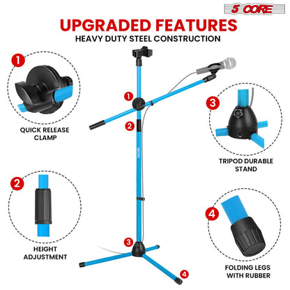 63-Inch Dual Microphone Boom Stand with Tripod Base and Two Mic Clips