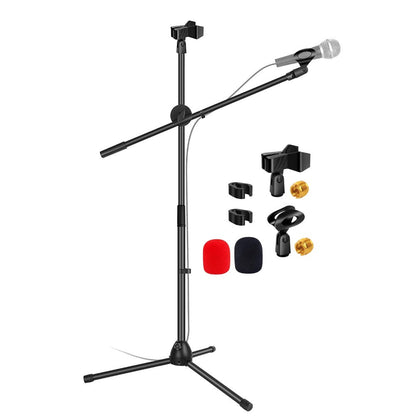 63-Inch Dual Microphone Boom Stand with Tripod Base and Two Mic Clips