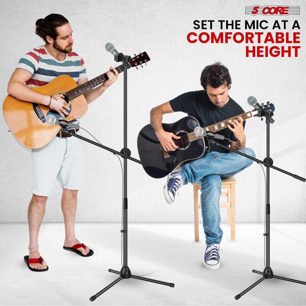 63-Inch Dual Microphone Boom Stand with Tripod Base and Two Mic Clips