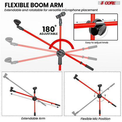 63-Inch Dual Microphone Boom Stand with Tripod Base and Two Mic Clips