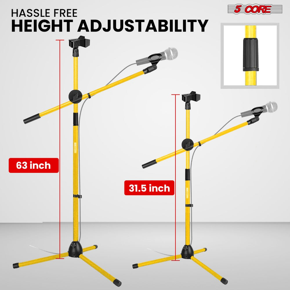 63-Inch Dual Microphone Boom Stand with Tripod Base and Two Mic Clips