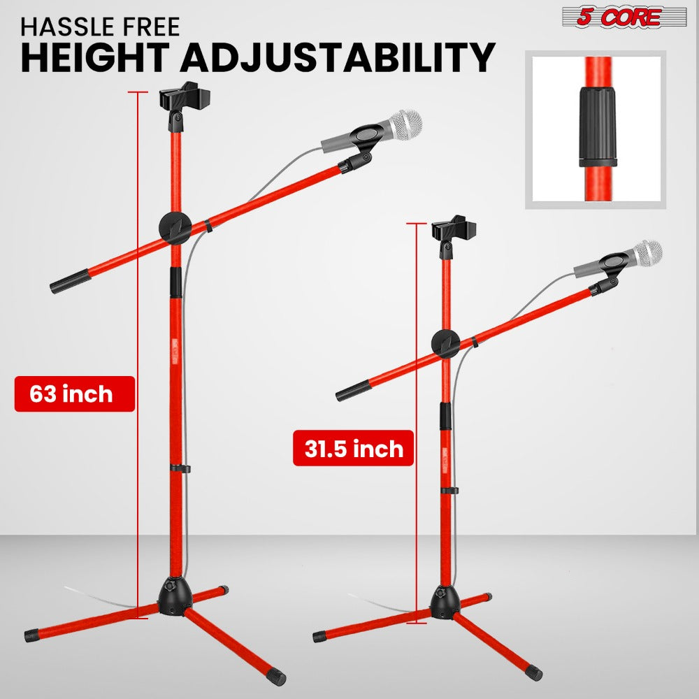 63-Inch Dual Microphone Boom Stand with Tripod Base and Two Mic Clips