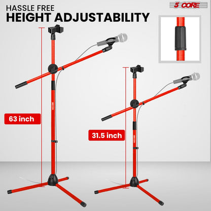 63-Inch Dual Microphone Boom Stand with Tripod Base and Two Mic Clips
