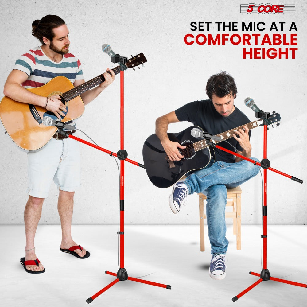 63-Inch Dual Microphone Boom Stand with Tripod Base and Two Mic Clips