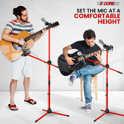 63-Inch Dual Microphone Boom Stand with Tripod Base and Two Mic Clips