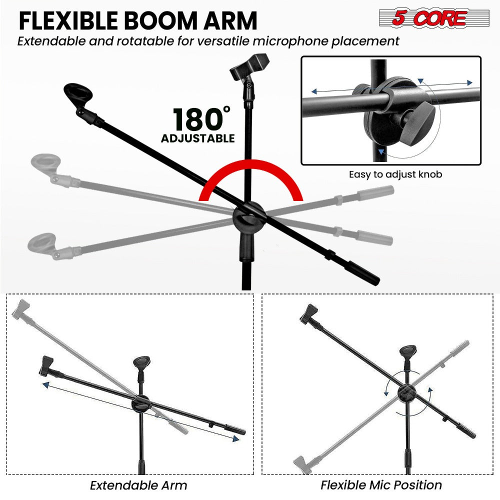 63-Inch Dual Microphone Boom Stand with Tripod Base and Two Mic Clips