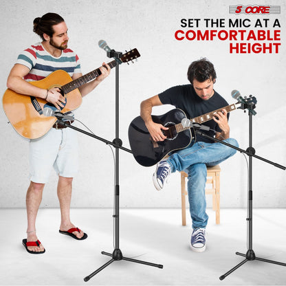 63-Inch Dual Microphone Boom Stand with Tripod Base and Two Mic Clips
