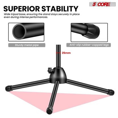 63-Inch Dual Microphone Boom Stand with Tripod Base and Two Mic Clips