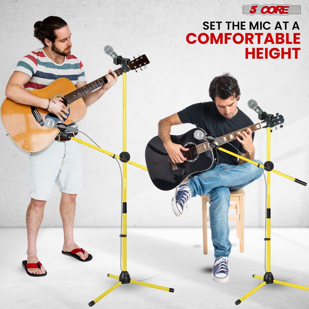 63-Inch Dual Microphone Boom Stand with Tripod Base and Two Mic Clips