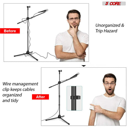 63-Inch Dual Microphone Boom Stand with Tripod Base and Two Mic Clips